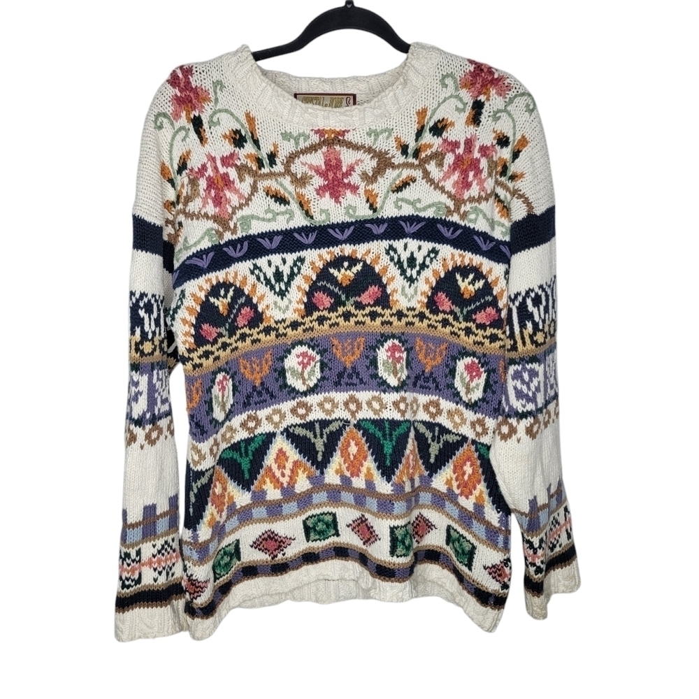 Vintage 90s Floral Cross Stitch Style Crystal-Kobe Sweater